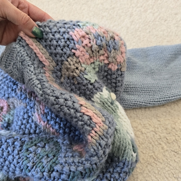 Vintage East West Cottagecore Blue Floral Swirl Sweater Womens Size Large - Picture 8 of 9